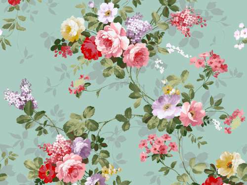 Printed Wafer Paper - Blue Vintage Floral - Click Image to Close